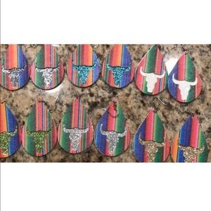 Serape Bull Skull Glitter Earrings